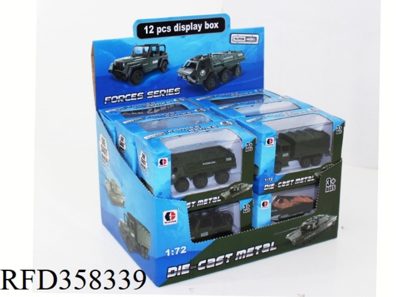 1:72 SLIDING ALLOY MILITARY CAR/12PCS