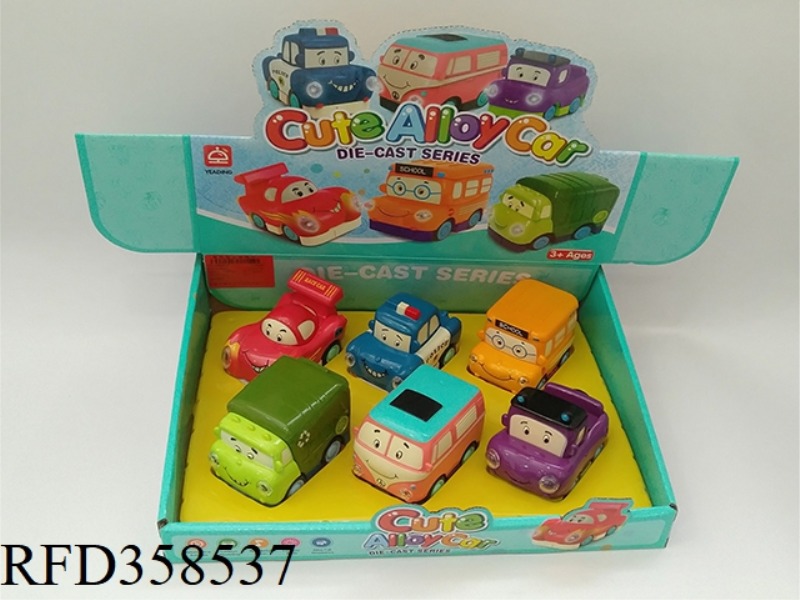 ALLOY CARTOON CAR (LIGHT MUSIC PULL BACK)/6PCS
