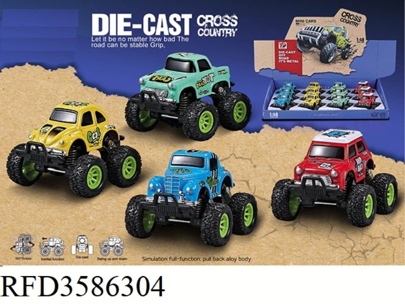 ALLOY CLASSIC CAR CROSS COUNTRY SPRING RETURN (CARTOON VERSION) /12 PACKS