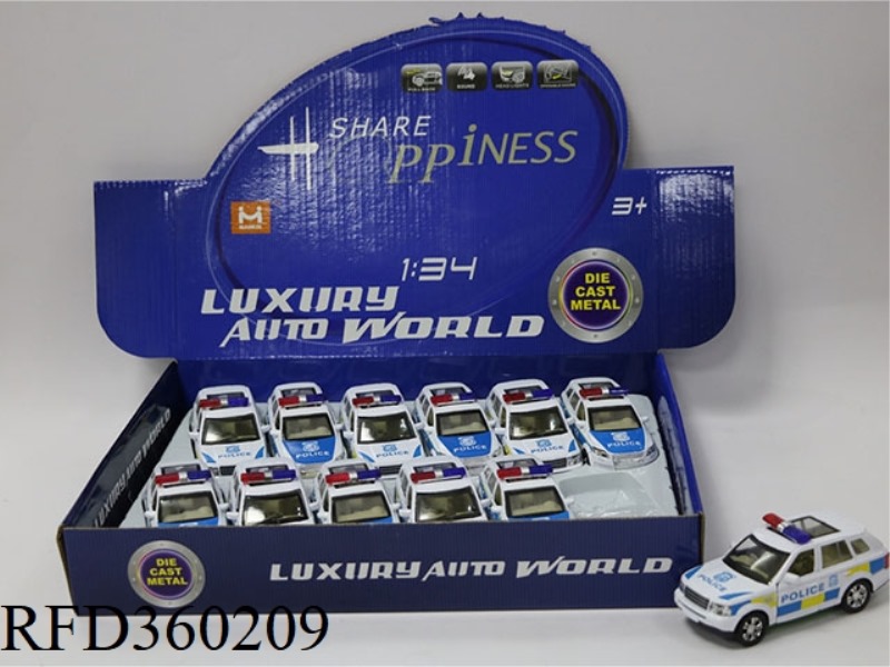 1:34 ALLOY PULL BACK POLICE CAR (TWO TWO-COLOR MIXED; 12PCS)