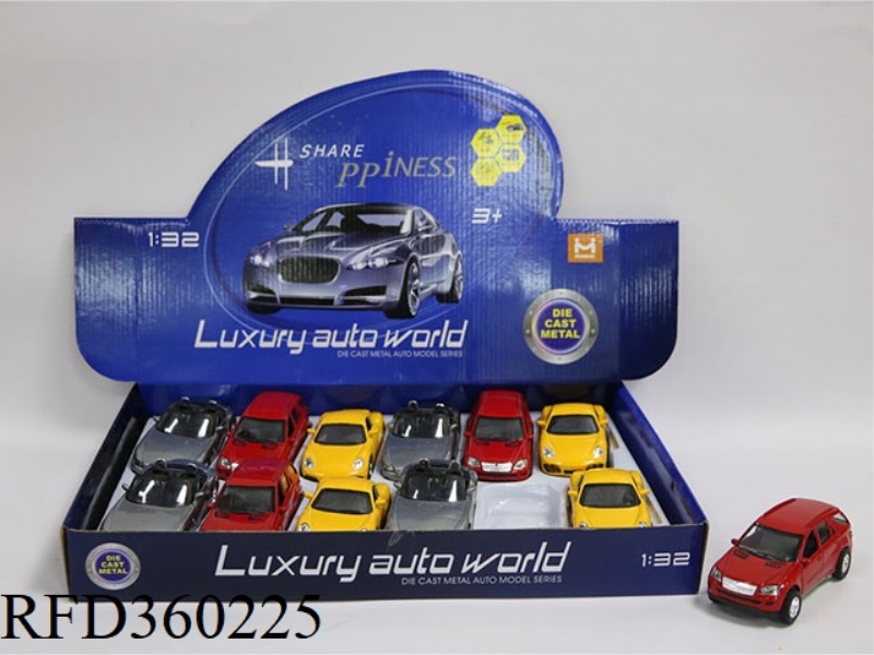 1:32 ALLOY PULL BACK SPORTS CAR WITH SOUND AND LIGHT, 3 STYLES AND 3 COLORS (12PCS)