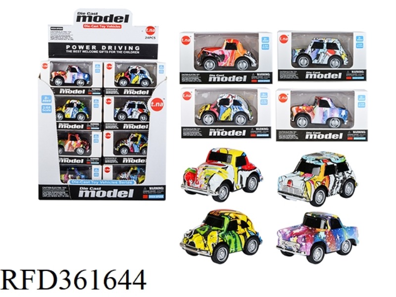 NEW Q EDITION GRAFFITI ALLOY PULL BACK CLASSIC CAR 24PCS