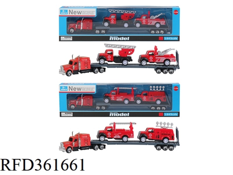 ALLOY AMERICAN TRACTOR WITH 2 SMALL PULL BACK FIRE TRUCKS