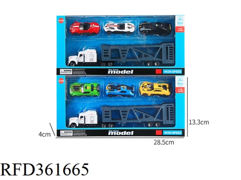 LONG TRACTOR + CARRIAGE WITH 3 SPORTS CARS