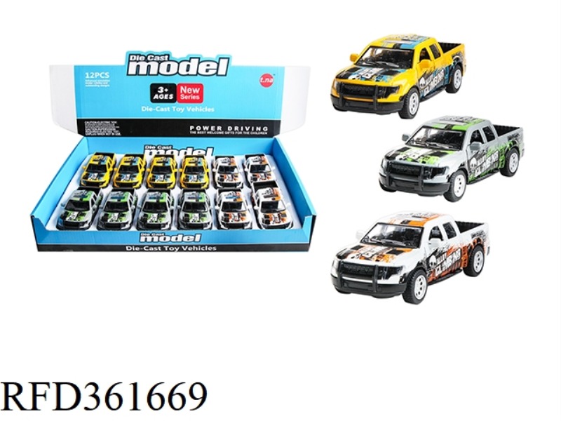 1:32 HUAHUA PICKUP OPEN DOOR PULL BACK ALLOY CAR 12PCS