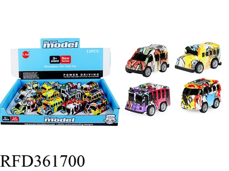 NEW Q VERSION OF THE GRAFFITI ALLOY PULL BACK CAR 12PCS