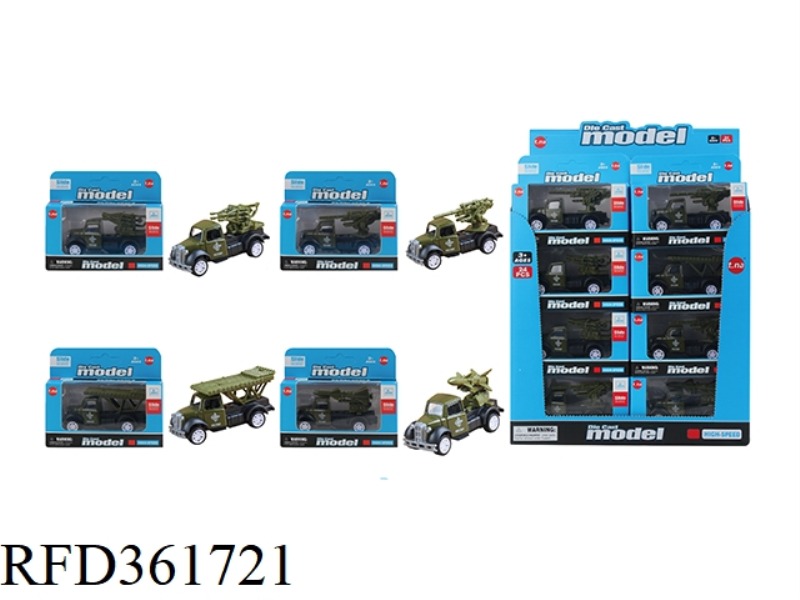 ALLOY PULL BACK MILITARY CAR 24PCS