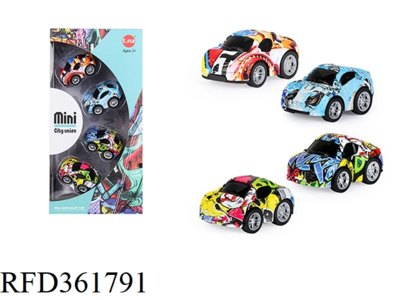 Q VERSION GRAFFITI MINI ALLOY PULL BACK CAR 4PCS