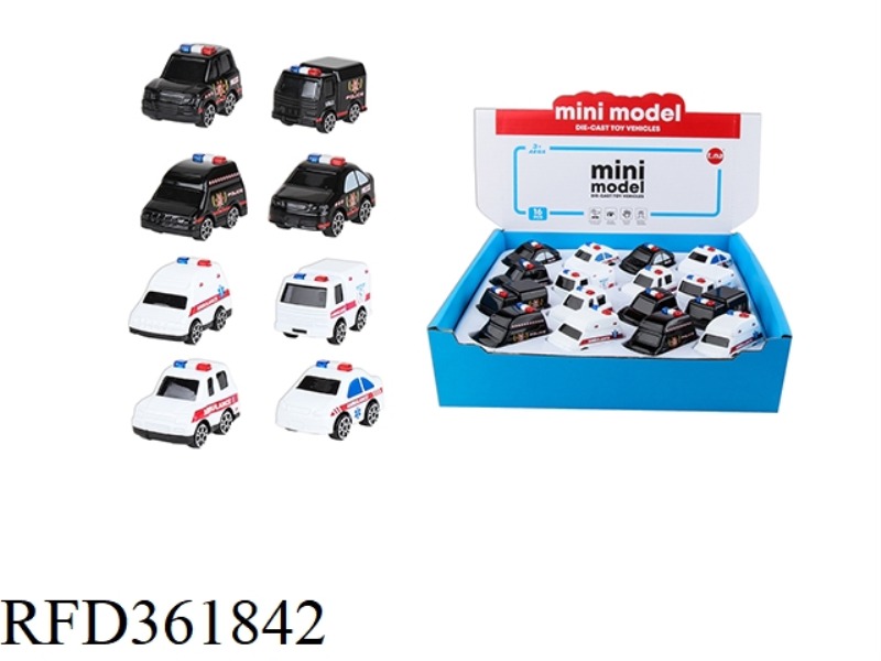 MINI PULL BACK MEDICAL/SPECIAL POLICE ALLOY CAR 16PCS