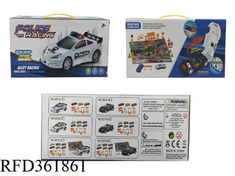 COOL POLICE CAR-POLICE CAR WITH 3 SMALL ALLOY CARS + ROAD SIGNS