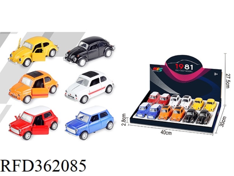 1:36 BEETLE/MINI/FIAT500 SIMULATION ALLOY CAR 12PCS