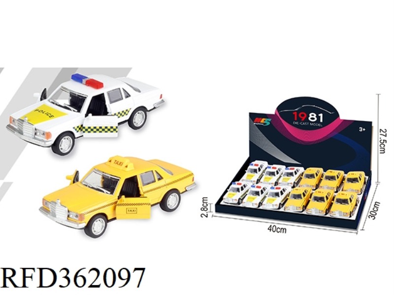 1:32 MERCEDES-BENZ W123 RETRO TAXI/POLICE CAR MIXED ALLOY CAR 12PCS