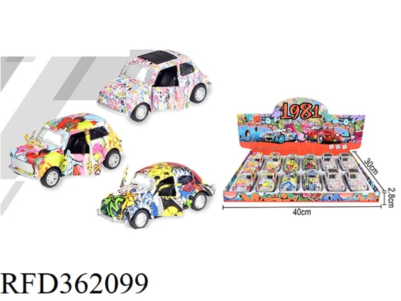 1:36 BEETLE/MINI/FIAT500 GRAFFITI SIMULATION ALLOY CAR 12PCS