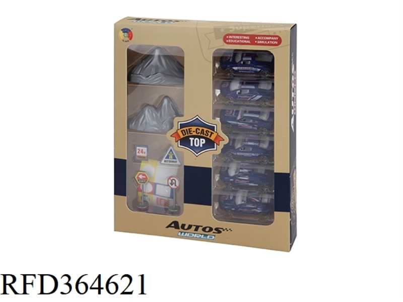 6 ALLOY SIMULATION POLICE CARS WITH MOUNTAIN ROAD SIGNS