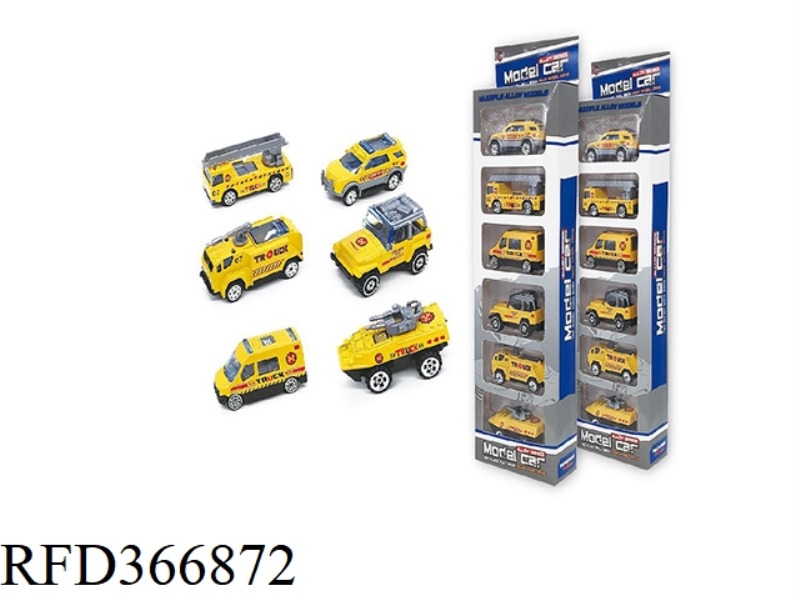 6 ALLOY FIRE TRUCKS (YELLOW)