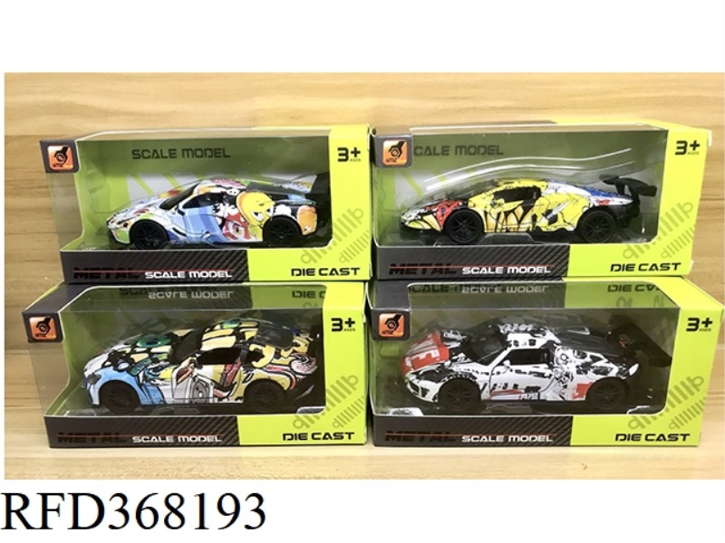 ALLOY PULL BACK THREE-DOOR SPORTS CAR (GRAFFITI) (1:36)