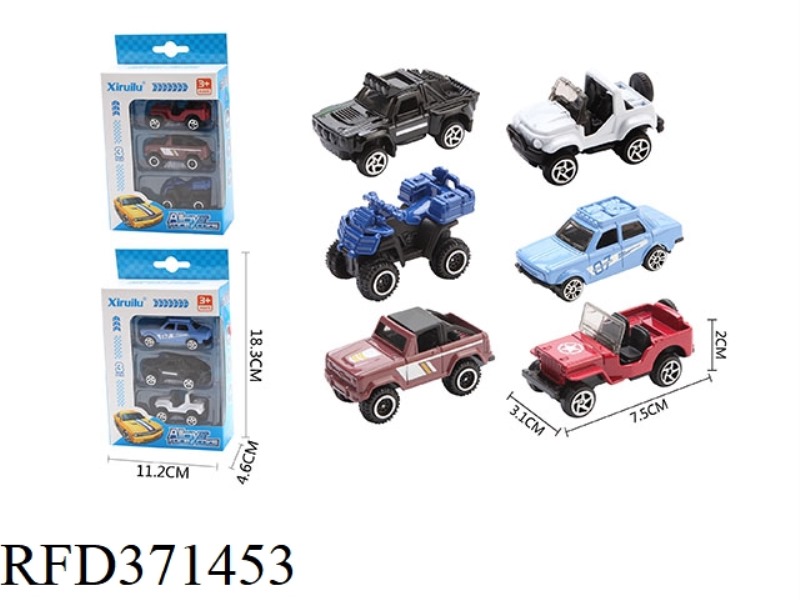 1:64 SLIDING ALLOY CAR THREE PACKS (BEACH OFF-ROAD)