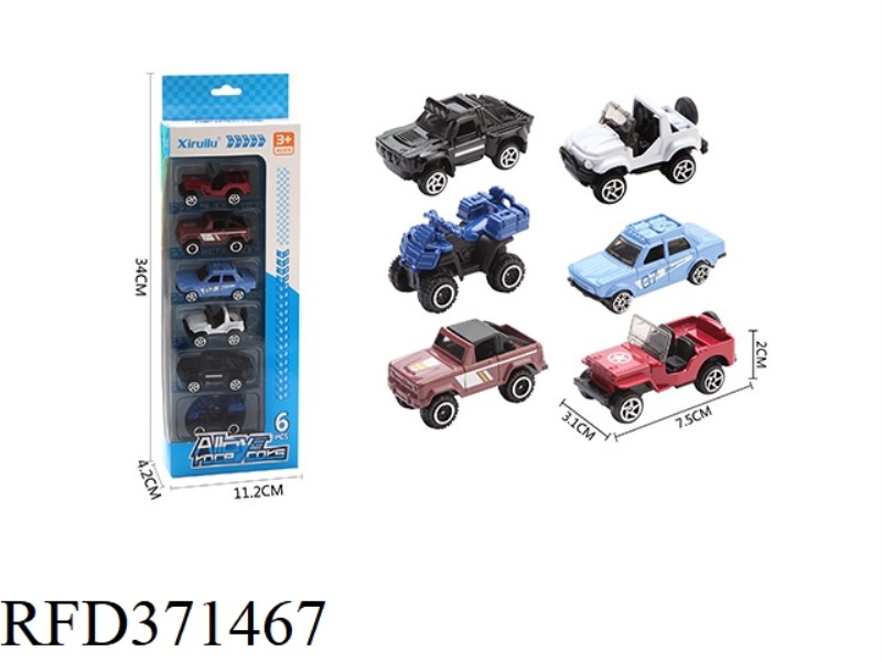 1:64 BEACH CROSS-COUNTRY SLIDING ALLOY CAR SIX PACKS