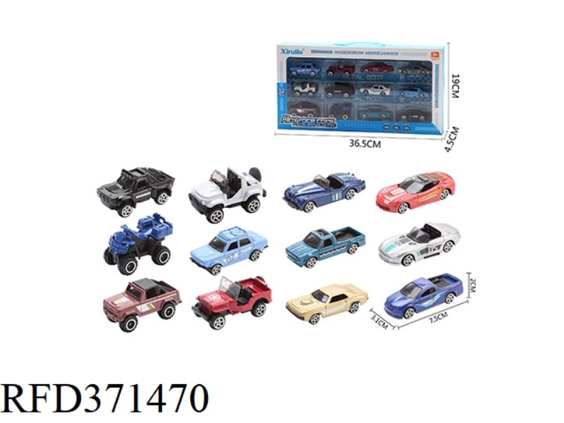 1:64 SLIDING ALLOY CAR TWELVE PACKS (BEACH OFF-ROAD, CITY CAR)