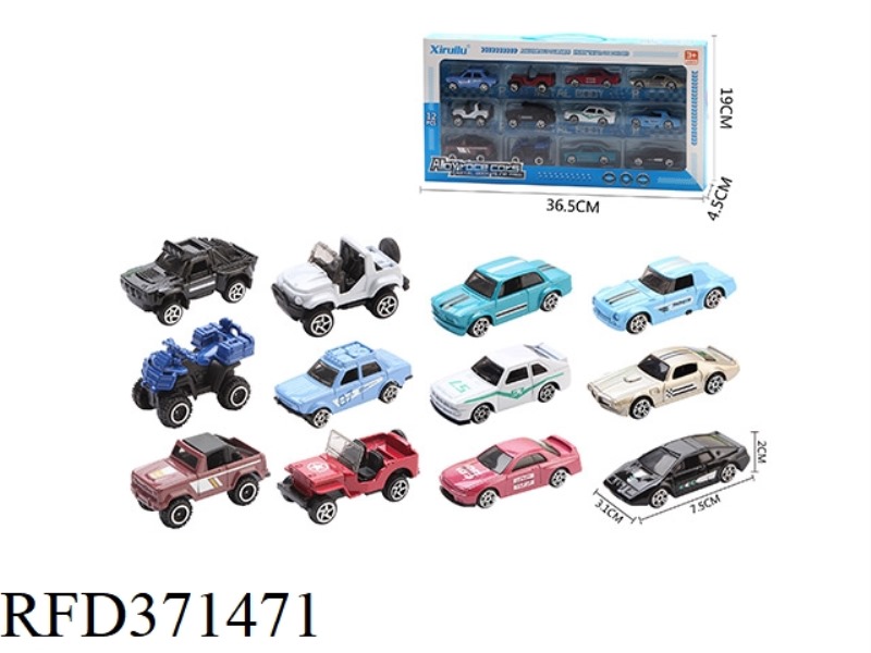 1:64 SLIDING ALLOY CAR TWELVE PACKS (BEACH OFF-ROAD, VINTAGE CARS)