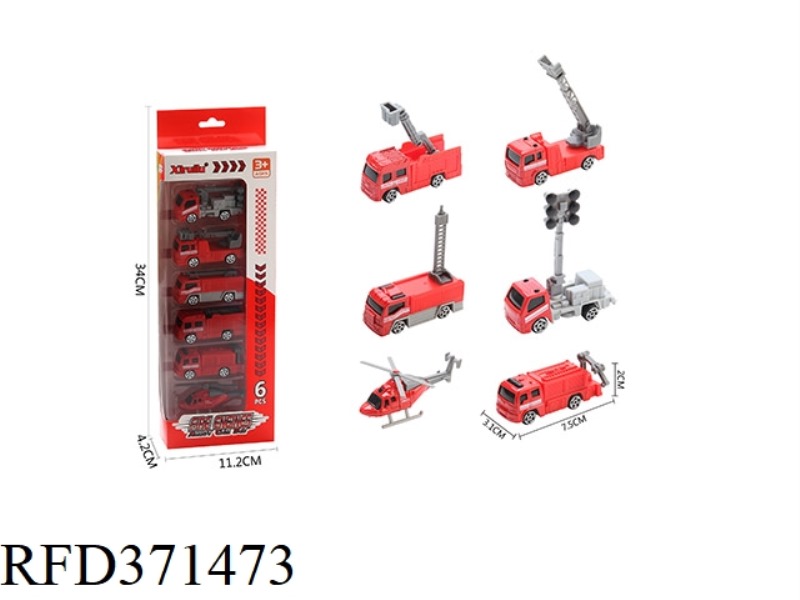 1:64 SLIDING FIRE-FIGHTING ALLOY CAR SIX PACKS