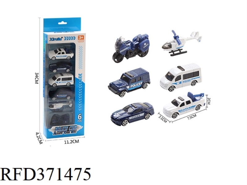 1:64 SLIDING POLICE ALLOY CAR SIX PACKS