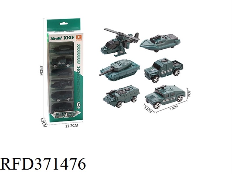 1:64 SLIDING MILITARY ALLOY CAR SIX PACKS
