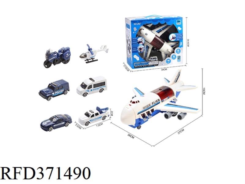 WARHAWK TRANSPORT AIRCRAFT WITH 2 (RANDOM) POLICE ALLOY CARS (INERTIA, STORAGE, DETACHABLE, ONE-KEY