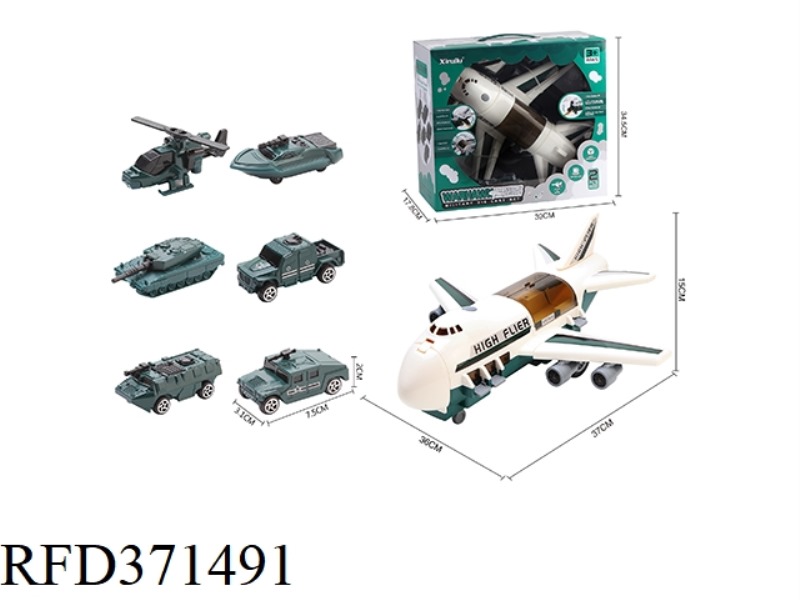 WARHAWK TRANSPORT AIRCRAFT WITH 2 (RANDOM) MILITARY ALLOY CARS (INERTIA, STORAGE, DETACHABLE, ONE-KE