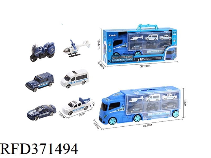BATTLE ARMORED CONTAINER TRUCK WITH 6 POLICE ALLOY CARS
(SLIDING, DOUBLE-SIDED STORAGE AND OTHER FU