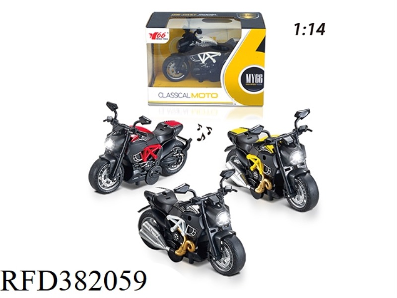 1:14 ALLOY PULL BACK DUCATI MOTORCYCLE WITH LIGHT AND MUSIC IN 3 COLORS