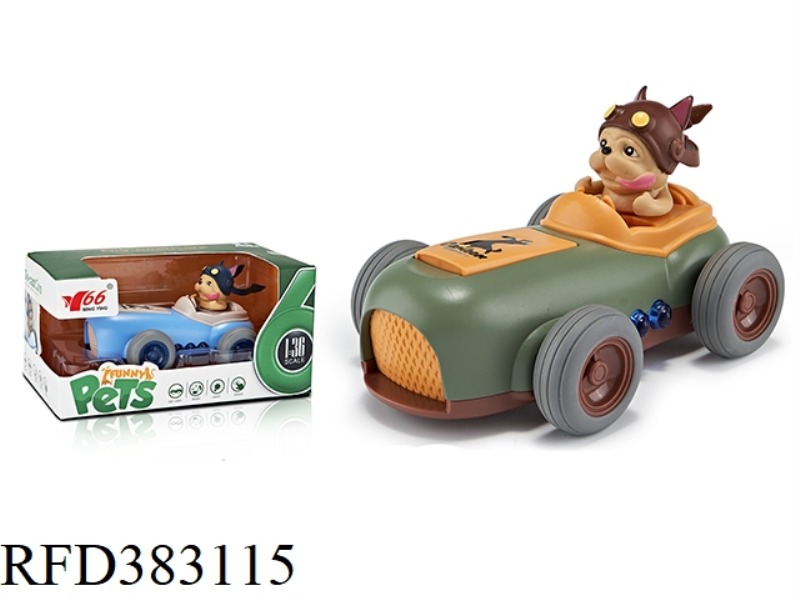 1:36Q VERSION OF ALLOY CARTOON DOG PULL BACK SWING CAR WITH LIGHT AND MUSIC