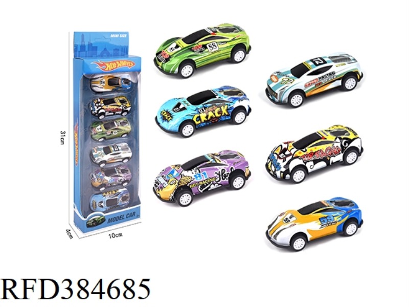 6 PIECES OF IRON RACING CAR WITH PULL BACK