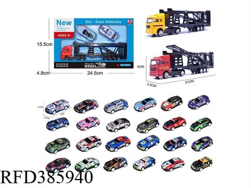 ALLOY TRACTOR TRAILER CAR 2 SPORTS CAR (PULL BACK)