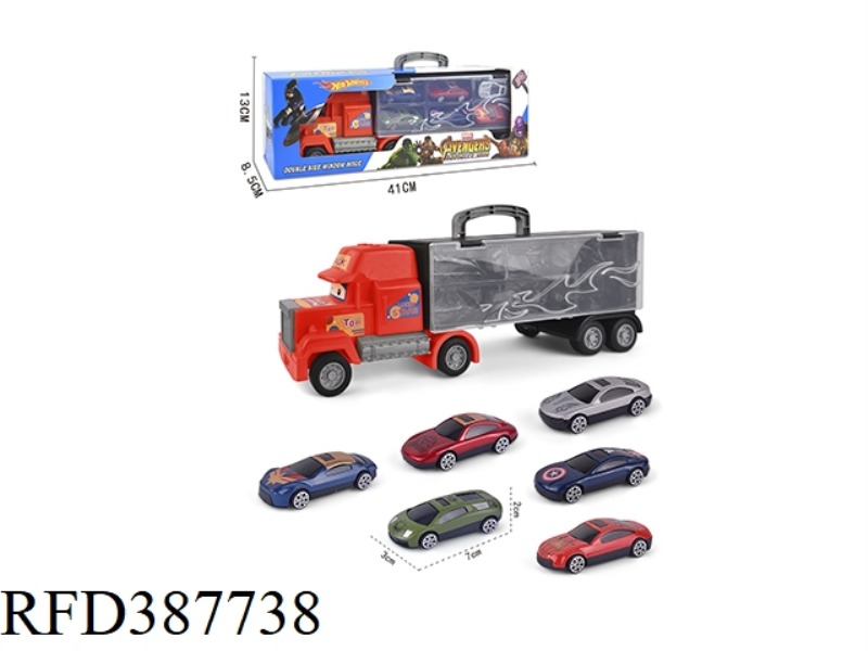 HAND SKATING CONTAINER CAR WITH 6 SLIDING ALLOY SPORTS CARS