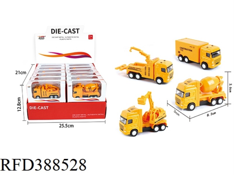 4 ALLOY PULL BACK ENGINEERING VEHICLES 24PCS