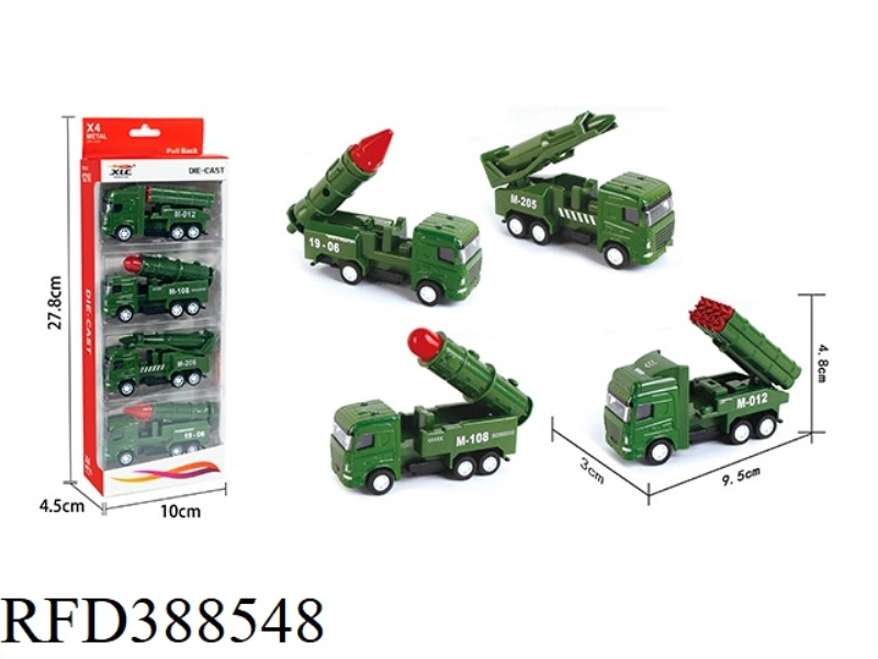 4 ALLOY PULL BACK MILITARY VEHICLES (4 VILLAGES)