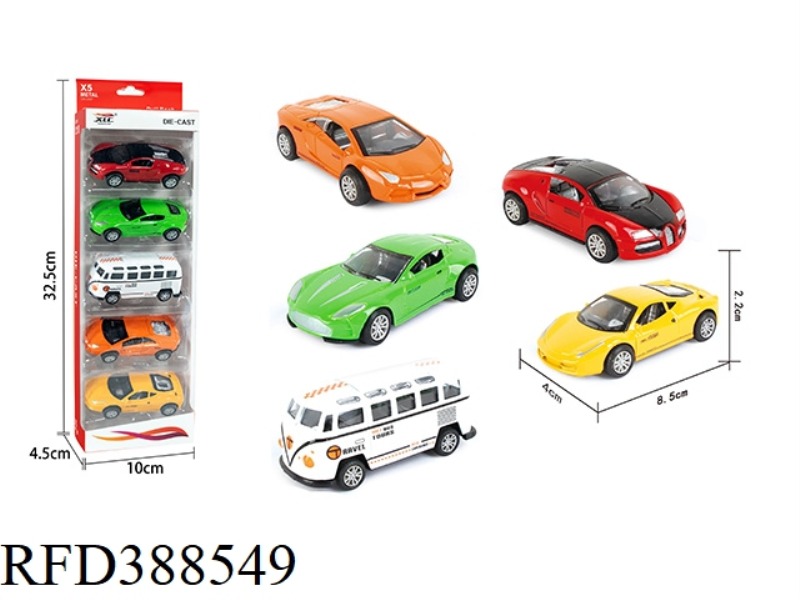 5 ALLOY PULL BACK CARS (4 SIMULATION CARS + 1 BUS)