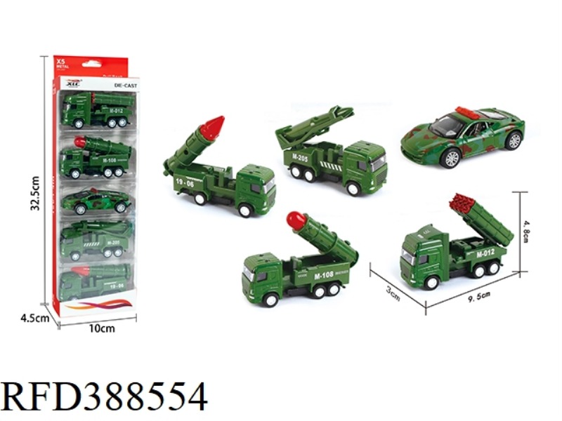 4 ALLOY PULL BACK MILITARY CARS (4 MILITARY +1 POLICE CARS)