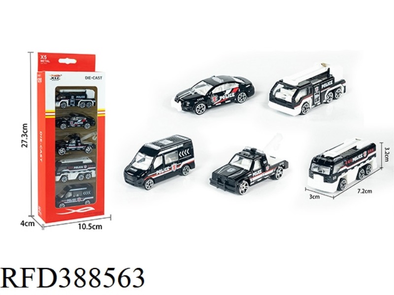 5 SLIDING ALLOY POLICE CARS