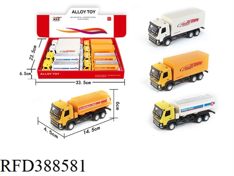 1:50 ALLOY CONTAINER TRUCK + FUEL TANK TRUCK (2 MODELS) 8PCS