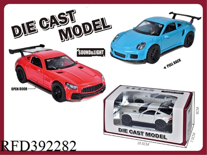1:36 PULL BACK ACOUSTO-OPTIC THREE-DOOR ALLOY SPORTS CAR (2 STYLES AND 4 COLORS MIXED)