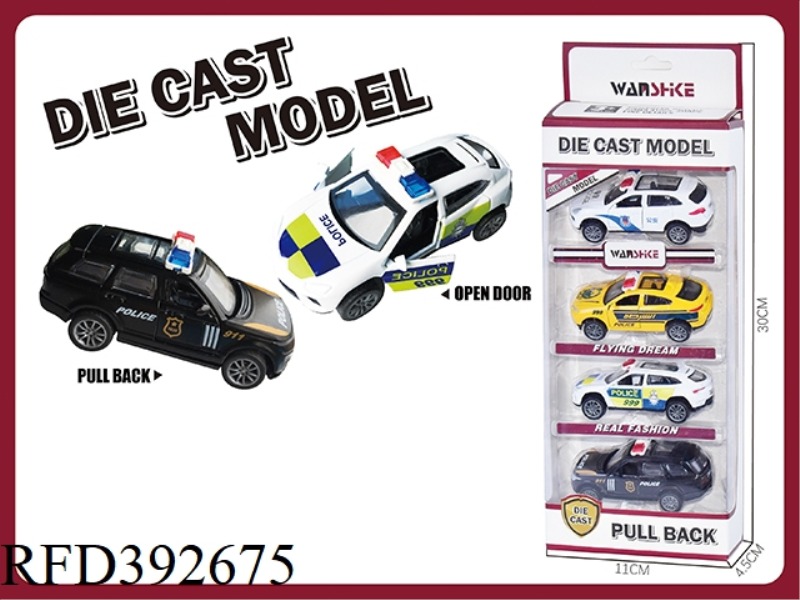 1:64 ALLOY PULL BACK DOOR OPEN WORLD POLICE CAR (4 COLORS AND 4 STYLES)