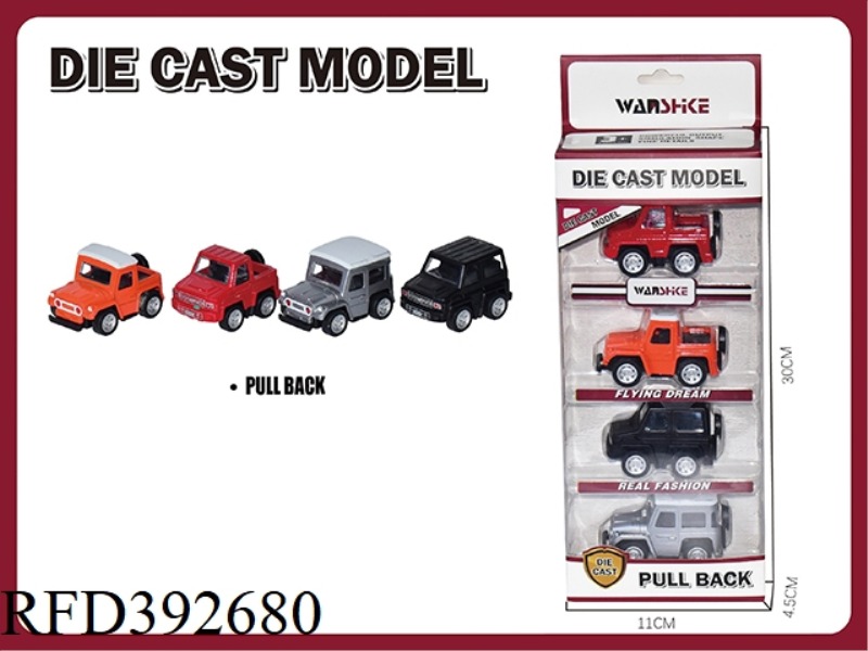 1:64 ALLOY PULL BACK PICKUP TRUCK, OFF-ROAD VEHICLE (PAINT 4 COLORS 4 STRIPS)
