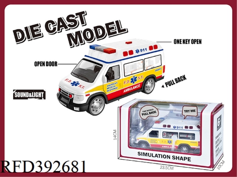 1:24 PULL BACK ACOUSTO-OPTIC ALLOY AMERICAN POLICE CAR AND AMBULANCE (SINGLE PACK) TWO MIXED PACKS