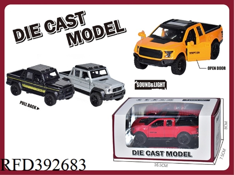 1:36 PULL BACK ACOUSTO-OPTIC DOOR ALLOY PICKUP TRUCK (2 STYLES AND 4 COLORS MIXED)