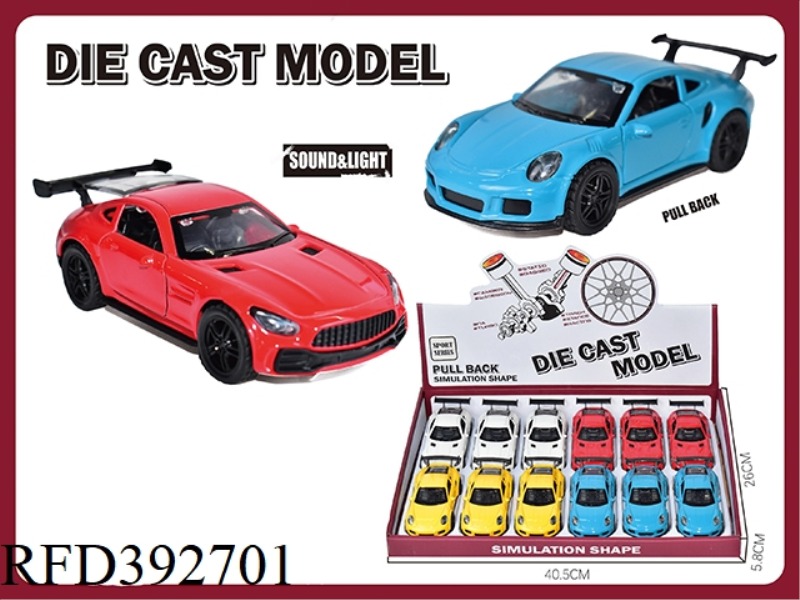 1:36 PULL BACK ACOUSTO-OPTIC DOOR ALLOY SPORTS CAR (2 STYLES AND 4 COLORS MIXED) 12PCS