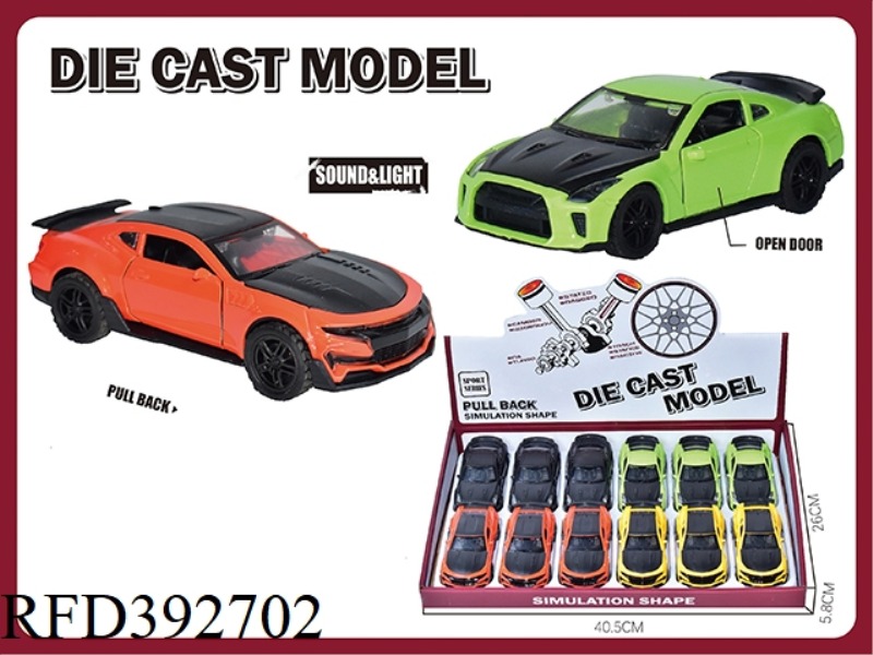 1:36 PULL BACK ACOUSTO-OPTIC DOOR ALLOY SPORTS CAR (2 STYLES AND 4 COLORS MIXED) 12PCS