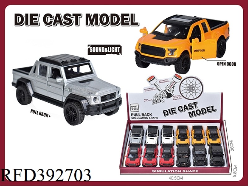 1:36 PULL BACK ACOUSTO-OPTIC DOOR ALLOY PICKUP TRUCK (2 STYLES AND 4 COLORS MIXED) 12PCS