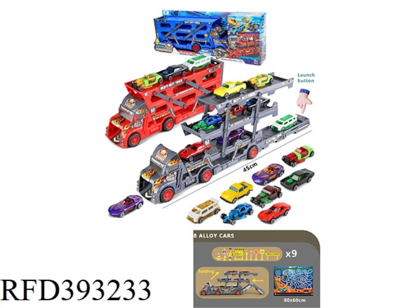 FOLDING CONTAINER TRUCK WITH DIY STICKERS (8 ALLOY CARS, 9 ROAD SIGNS AND 1 MAP)